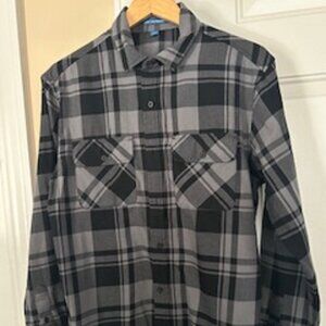 Men's Plaid Shirt Port Authority Large Black & Gray Flannel Long Sleeve
